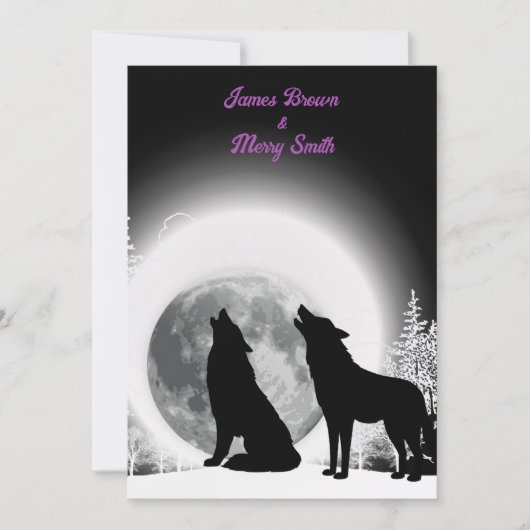 Black and White Wolves Howl Moon Wedding Kaart (Voorkant)