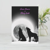 Black and White Wolves Howl Moon Wedding Kaart (Staand voorkant)