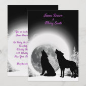 Black and White Wolves Howl Moon Wedding Kaart (Voorkant / Achterkant)