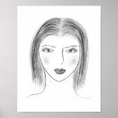 Black and White Woman Face Sketch for Gallery Wall Poster (Voorkant)