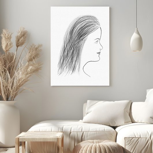 Black and White Woman Profile Sketch Gallery Wall Canvas Afdruk