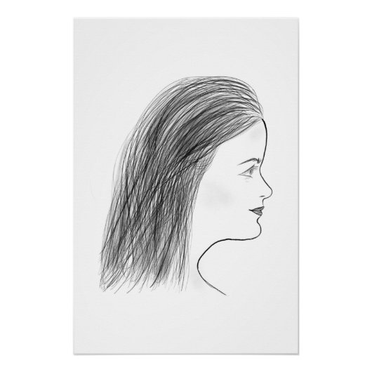 Black and White Woman Profile Sketch Gallery Wall Perfect Poster (Voorkant)