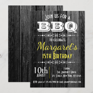 Black and White Wood BBQ Verjaardagsfeestje Uitnod Kaart