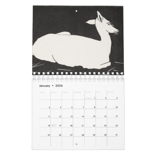 Black and White Woodcut Simple Line Drawing Kalender (Jan 2026)