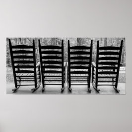Black and White Wooden Rocking Chairs Poster