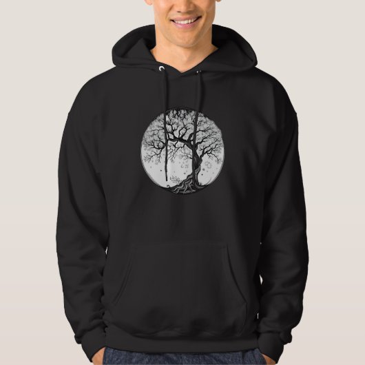 black and white Yggdrasil cherry blossom tree of l Hoodie (Voorkant)