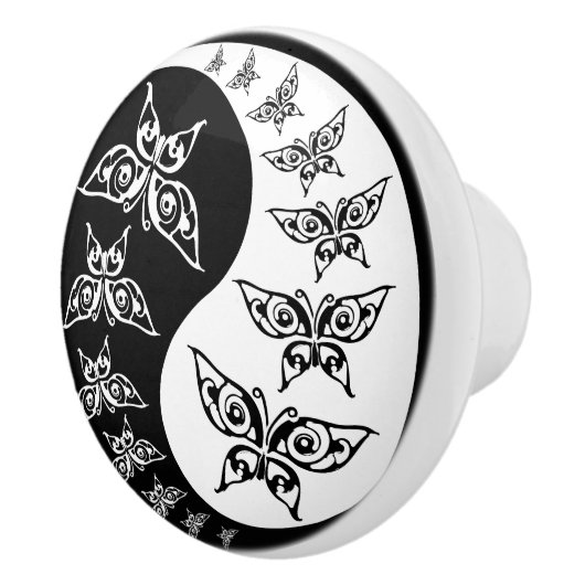 Black and White Yin Yang Butterflies Keramische Knop (Rechts)