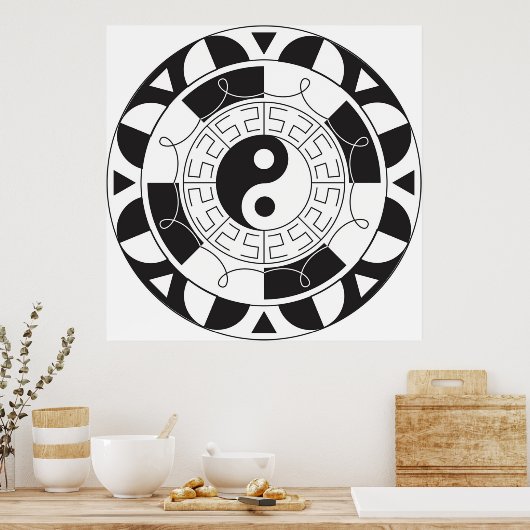 Black and White Yin Yang Pattern Poster (Keuken)