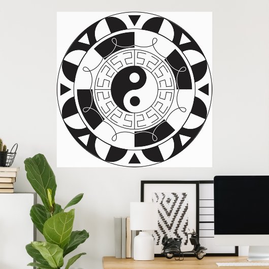 Black and White Yin Yang Pattern Poster (Thuiskantoor)