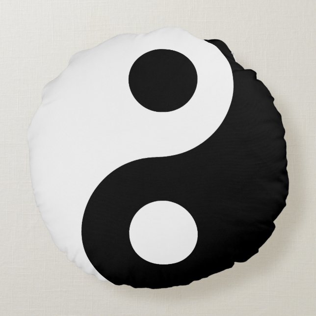 Black and White Yin Yang Rond Kussen (Achterkant)