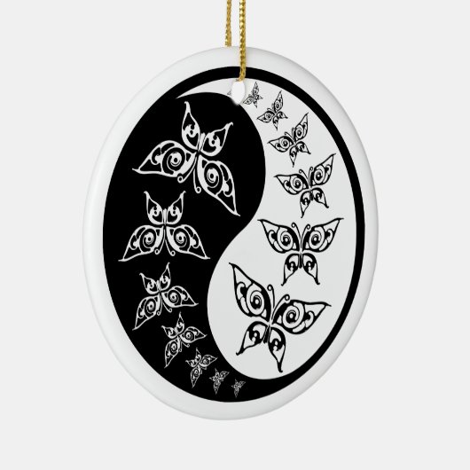 Black and White Yin Yang Tao Butterflies Keramisch Ornament (Rechts)