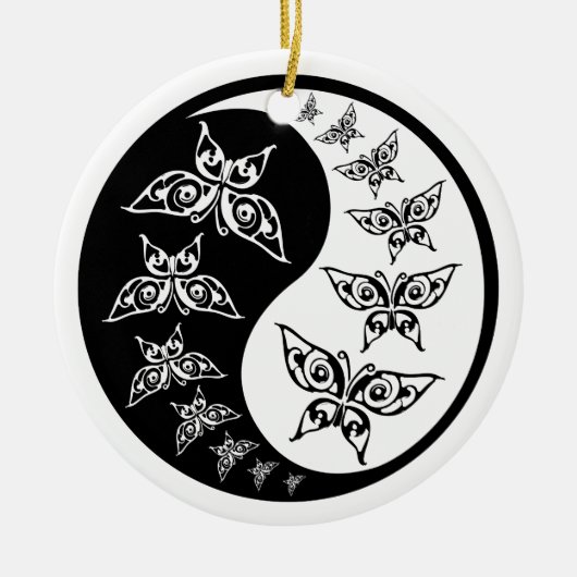 Black and White Yin Yang Tao Butterflies Keramisch Ornament (Voorkant)
