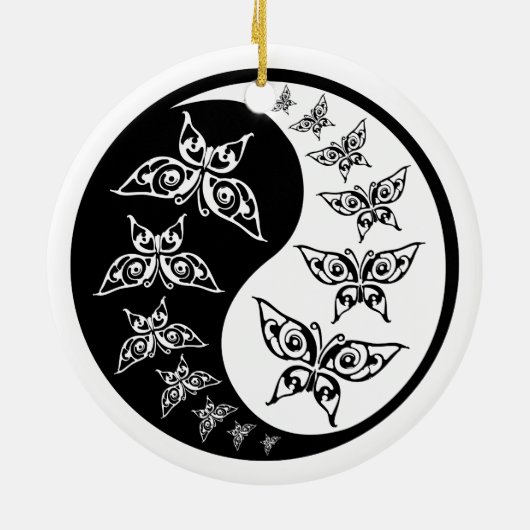 Black and White Yin Yang Tao Butterflies Keramisch Ornament (Achterkant)