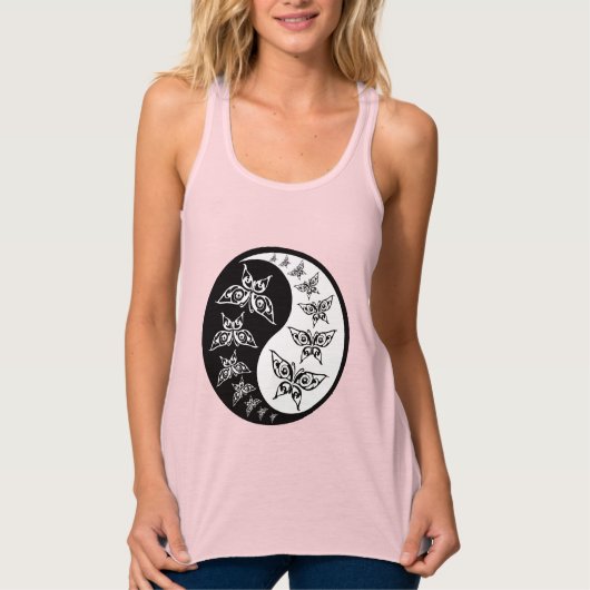 Black and White Yin Yang Tao Butterflies Tanktop (Voorkant)