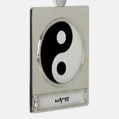 Black and White Yin Yang Verzilverd Banner Ornament (Rechts)