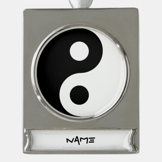 Black and White Yin Yang Verzilverd Banner Ornament (Voorkant)