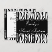 Black and White Zebra Diamonds Sweet 16 Birthday Kaart (Voorkant / Achterkant)