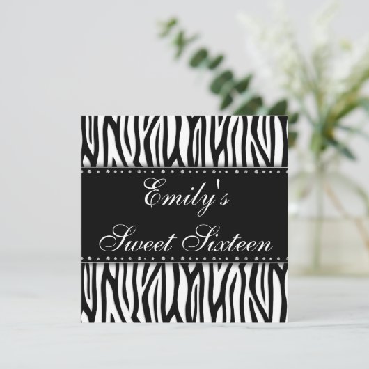 Black and White Zebra Diamonds Sweet 16 Birthday Kaart (Staand voorkant)