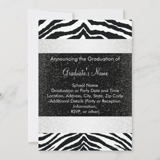 Black and White Zebra Graduation Party Kaart (Achterkant)
