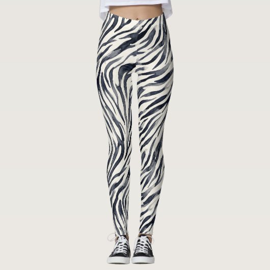 Black and White Zebra Print Pattern Leggings (Voorkant)