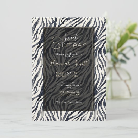 Black and White Zebra Print Pattern Sweet Sixteen  Kaart (Staand voorkant)
