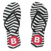 Black and White Zig Zag Pattern Red Monogram Teenslippers (Voetbed)