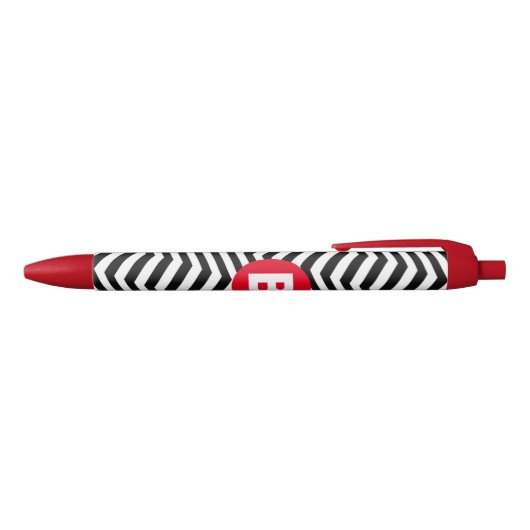 Black and White Zig Zag Pattern Red Monogram Zwarte Inkt Pen (Bovenkant)