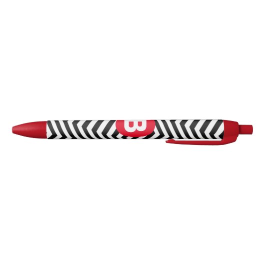Black and White Zig Zag Pattern Red Monogram Zwarte Inkt Pen (Bodem)