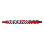 Black and White Zig Zag Pattern Red Monogram Zwarte Inkt Pen (Achterkant)