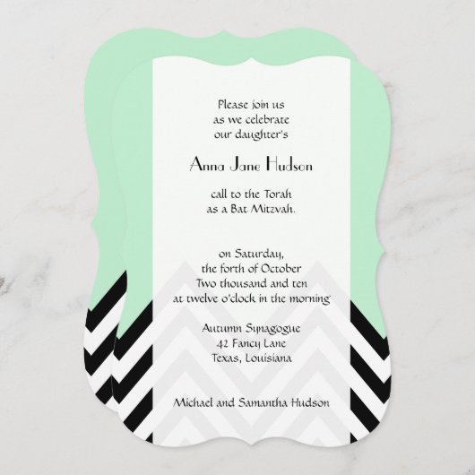 Black and White Zigzag Pattern, Green, Bat Mitzvah Kaart (Voorkant / Achterkant)