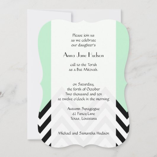 Black and White Zigzag Pattern, Green, Bat Mitzvah Kaart (Voorkant)