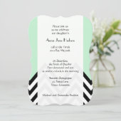 Black and White Zigzag Pattern, Green, Bat Mitzvah Kaart (Staand voorkant)