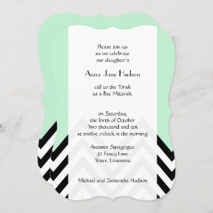 Black and White Zigzag Pattern, Green, Bat Mitzvah Kaart