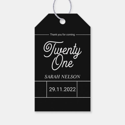 Black and Withe Modern 21st Birthday Party Cadeaulabel (Voorkant)