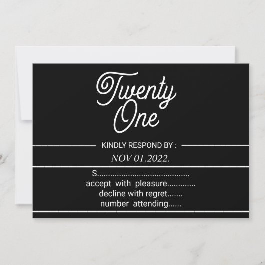 Black and Withe Modern 21st Birthday Party Kaart (Voorkant)