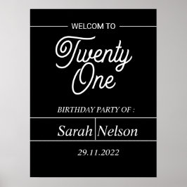 Black and Withe Modern 21st Birthday Party Poster