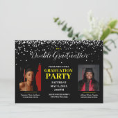 Black and Yellow Double Afstuderen Invitation Kaart (Staand voorkant)
