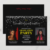 Black and Yellow Double Afstuderen Invitation Kaart (Voorkant / Achterkant)