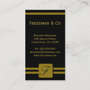 Black and Yellow Gold Monogram Professional Visitekaartje