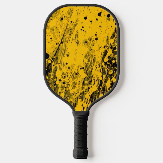 Black and Yellow Paint Splashes Pickleball Paddle (Achterkant)