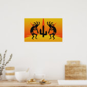 Black and Yellow Southwest Kokopelli Design Poster (Keuken)