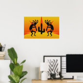 Black and Yellow Southwest Kokopelli Design Poster (Thuiskantoor)