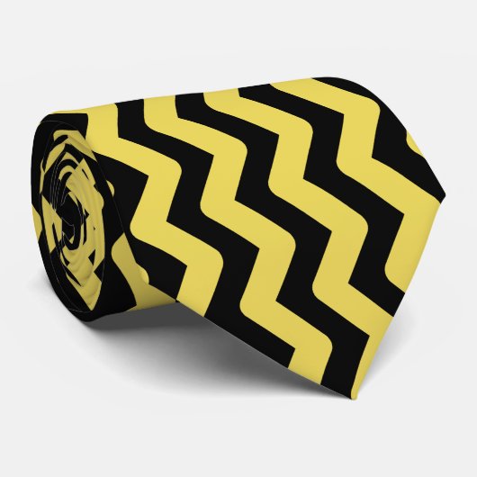 Black and Yellow Wavy Line Pattern Stropdas (Opgerold)