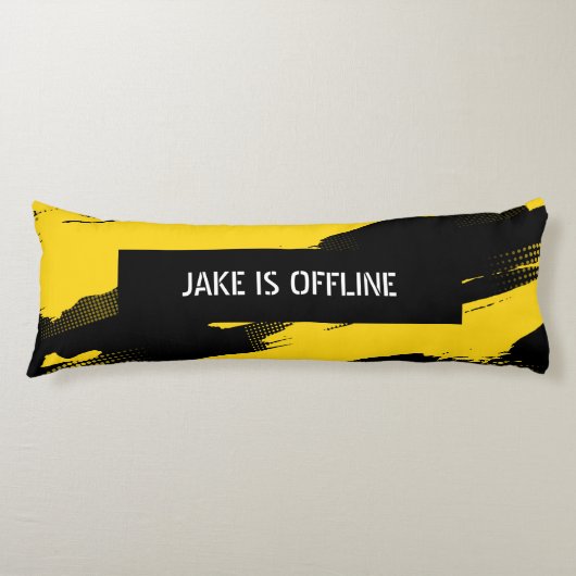Black and Yellow, White Text, Offline  Lichaamskussen (Voorkant)