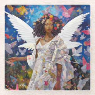 Black Angel Fantasy Art Glazen Onderzetter