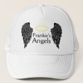 Black Angel Wings en Gold Halo Trucker Hoed Trucker Pet (Voorkant)