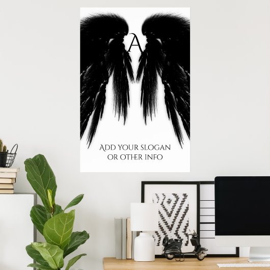 BLACK ANGEL WINGS Monogram Poster (Thuiskantoor)