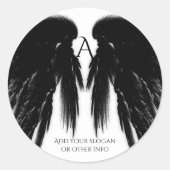 BLACK ANGEL WINGS Monogram Ronde Sticker (Voorkant)
