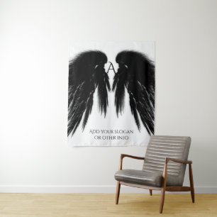 BLACK ANGEL WINGS Monogram verticaal Wandkleed