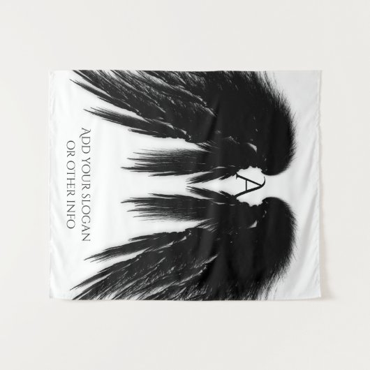 BLACK ANGEL WINGS Monogram verticaal Wandkleed (Voorkant (horizontaal))